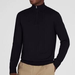 CLUB MONACO Merino Wool Quarter Zip Mock Neck Sweater Black Sz XL $148 {U9}